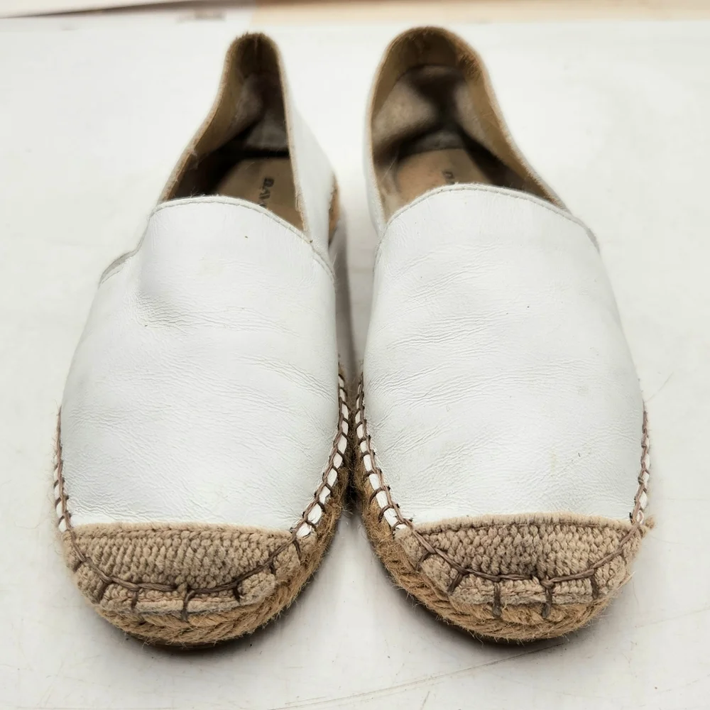 David Taylor Womens 6 White Leather Espradrille Flat Slip On Loafer Spain